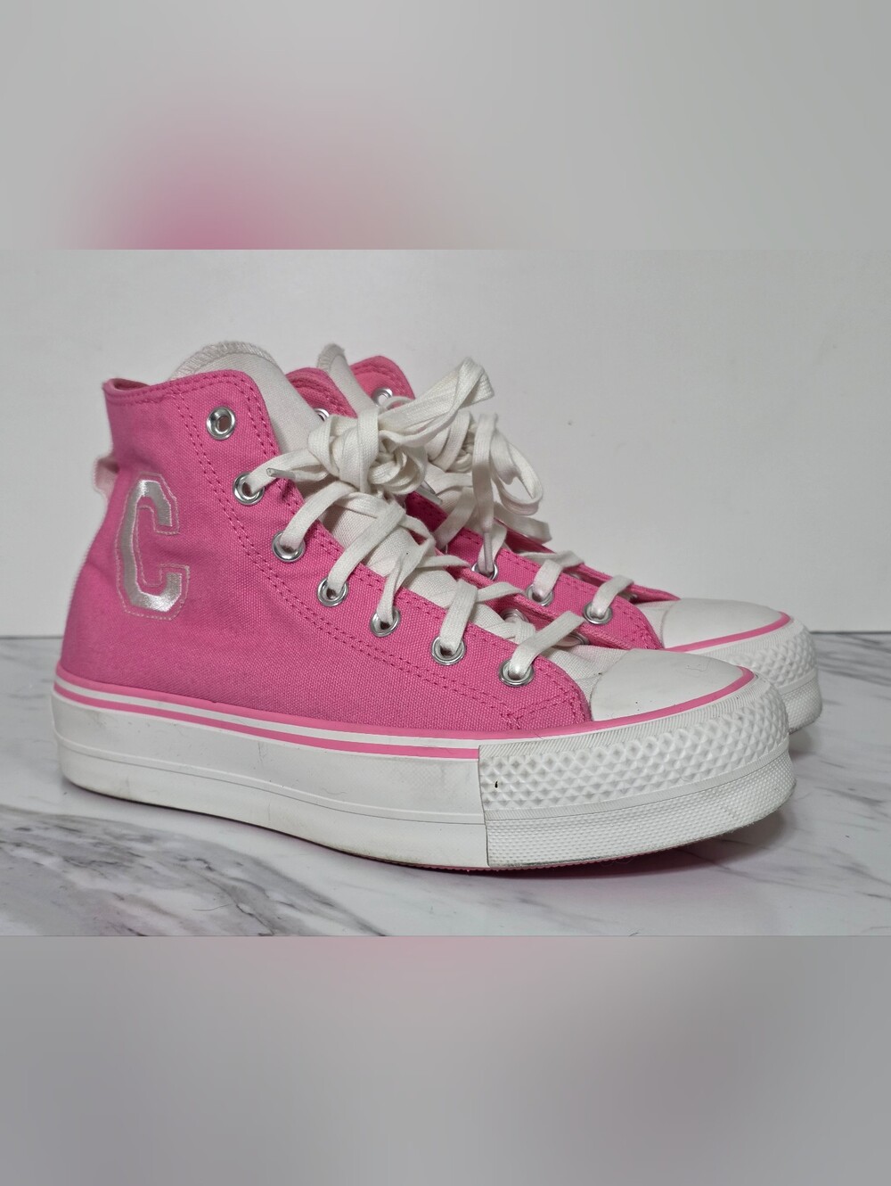 Converse Pink High-Top Kids Canvas Sneaker with White Sole - Picture 3 of 9